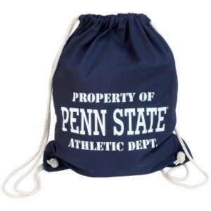 navy drawstring backpack with Property of Penn State Athletic Dept.